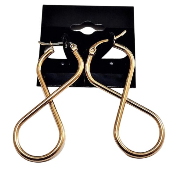 1 3/4 Inch 47mm Twisted Hoop Pierced Post Earrings Gold Tone - Picture 3 of 5